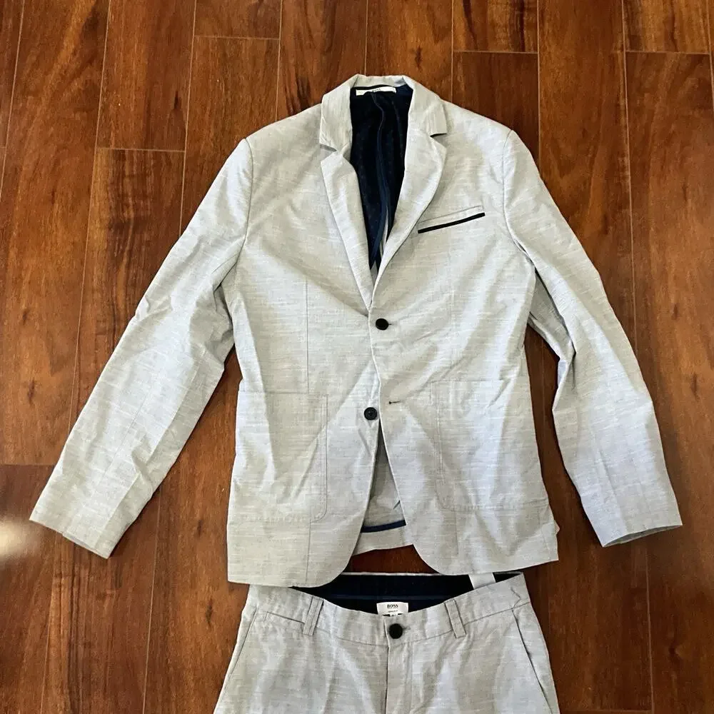BOSS Boys Light Grey Linen Two Piece Suit Regular Fit Size 14S